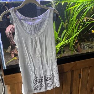 Forever 21 Vintage Woodsy Owl Tank Top – White/Brown, Size Medium